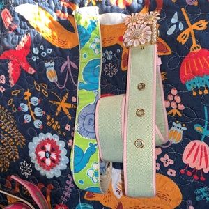 2 LILLY PULITZER BELTS MEDIUM PINK GREEN COTTON RARE DAISY BUCKLE HARD TO FIND